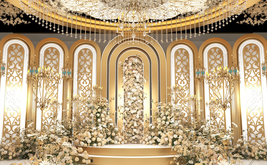 扶沟香槟色调婚礼堂效果展示